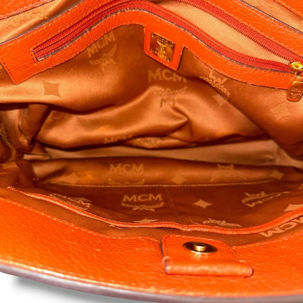 MCM Orange TWO WAY Crossbody Shoulder Pebbled Leather Bag Goldstone Korean MC265